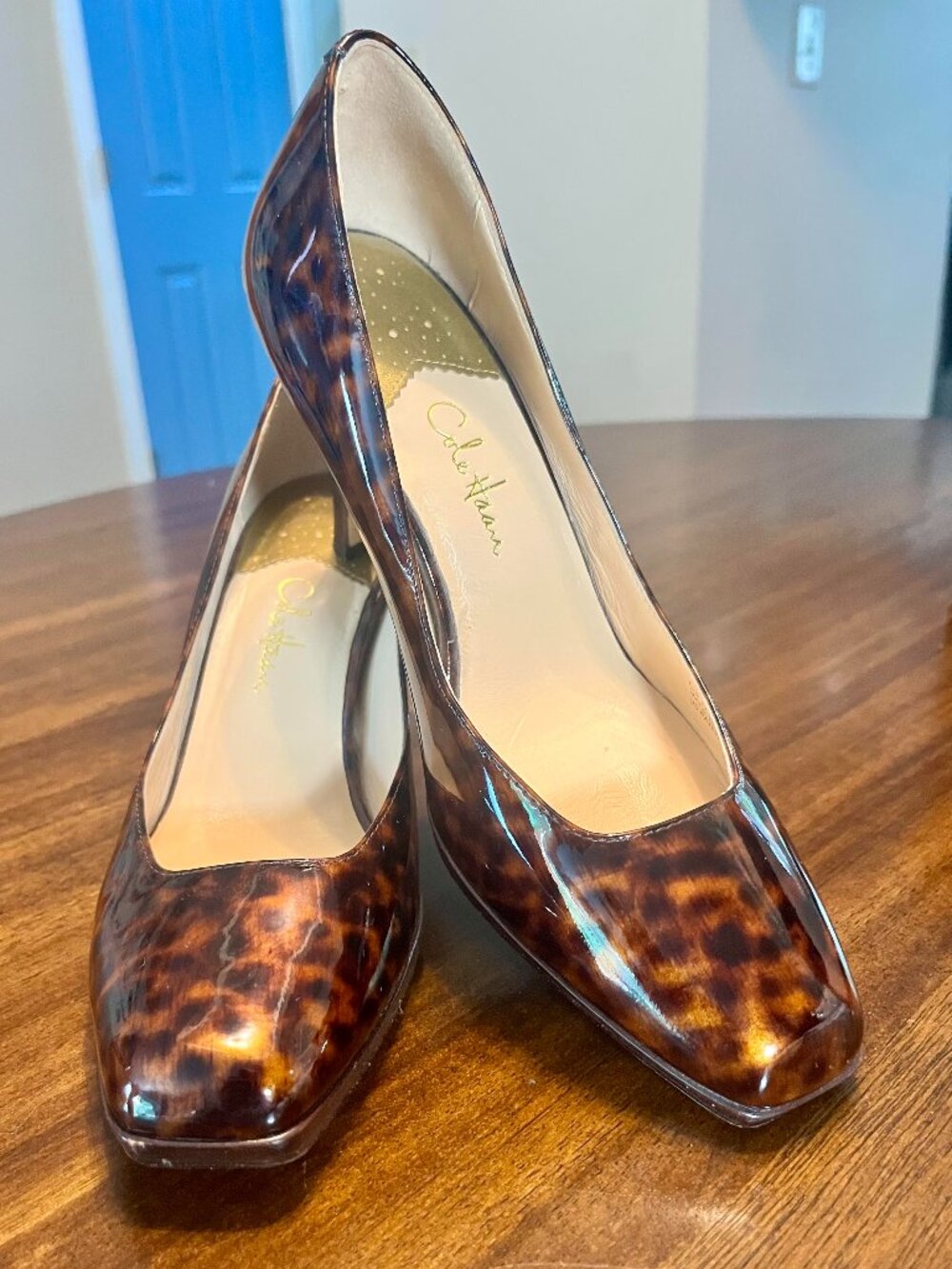 Cole Haan Leopard-Print Patent-Leather Squared-Toe Pumps Size 7.5